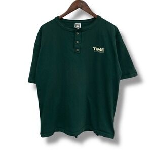 Vintage 90s Single Stitch Time‎ Electronics Graphic Logo Henley Shirt XL 23 x 28